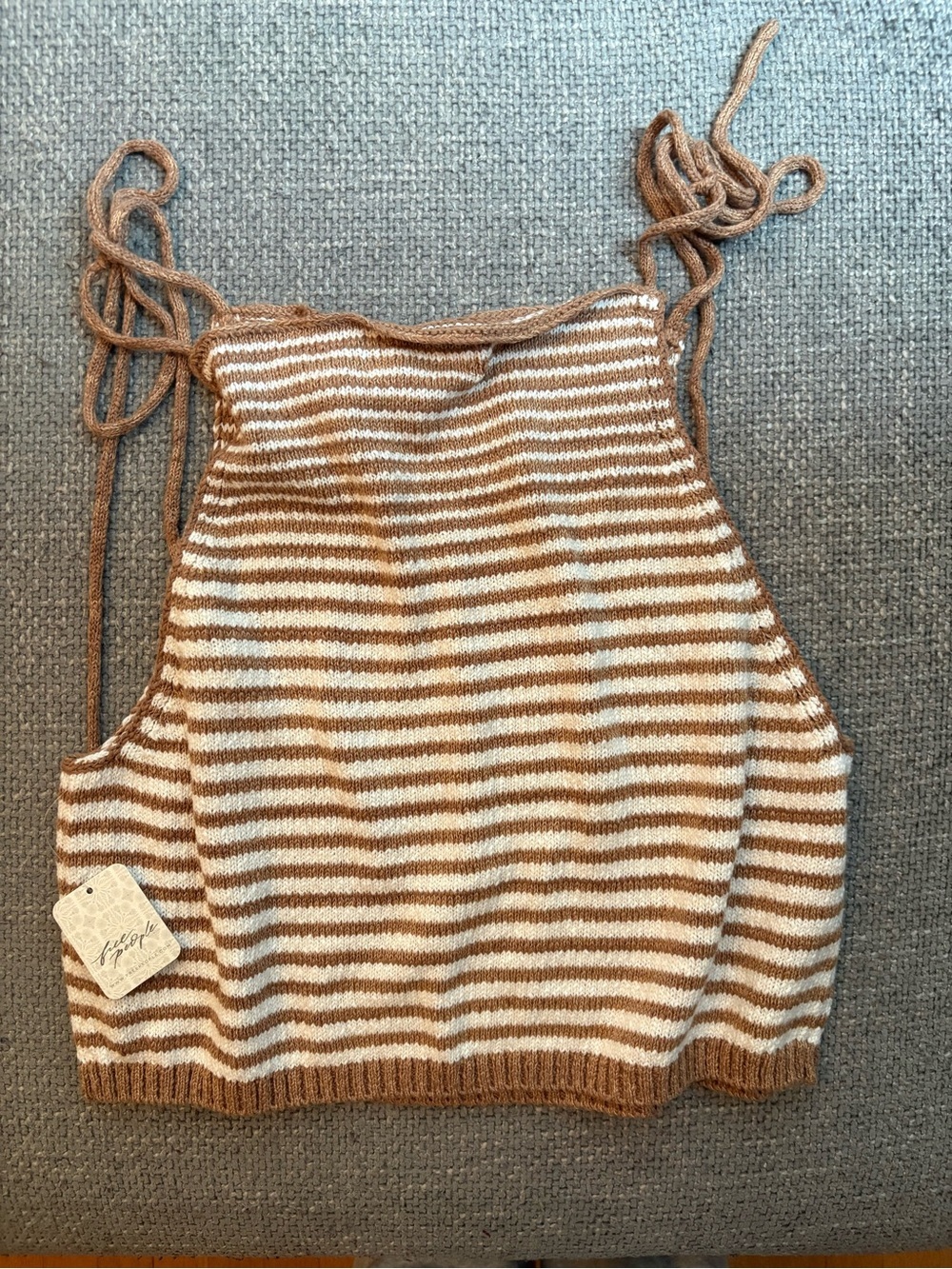 Free People Claire Tank Size Large NWT Striped Knit Tie Strap Tank - Picture 4 of 8